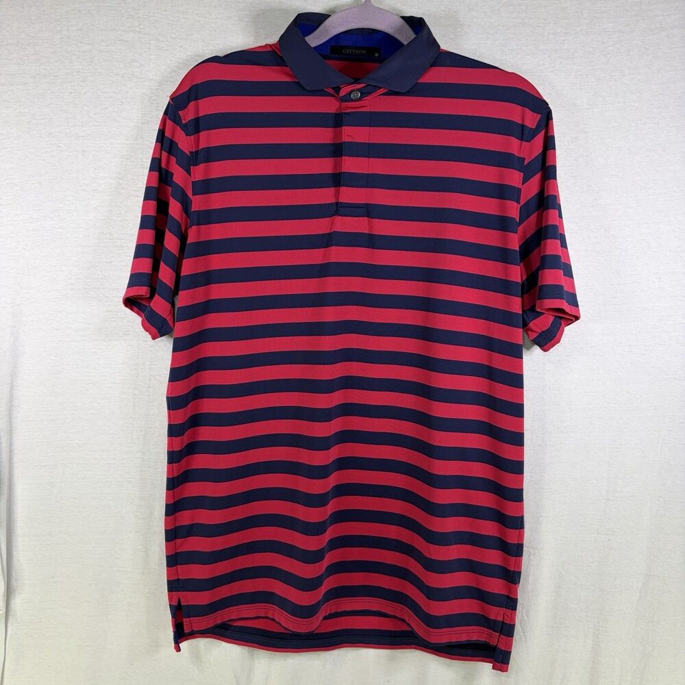 Greyson Men's Golf Polo Medium Navy / Red Stripes Performance Stretch